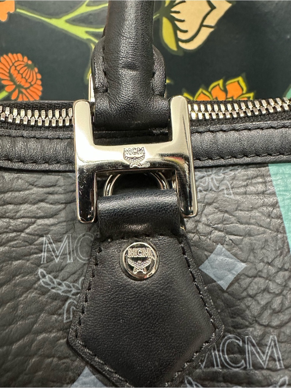 MCM Pet Collection Black Visetos Boston Bag Dog Bone Charm Satchel - Picture 12 of 16